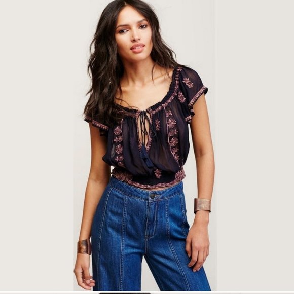 FREE PEOPLE Paisley Park Sheer Peasant Blouse - Picture 4 of 16